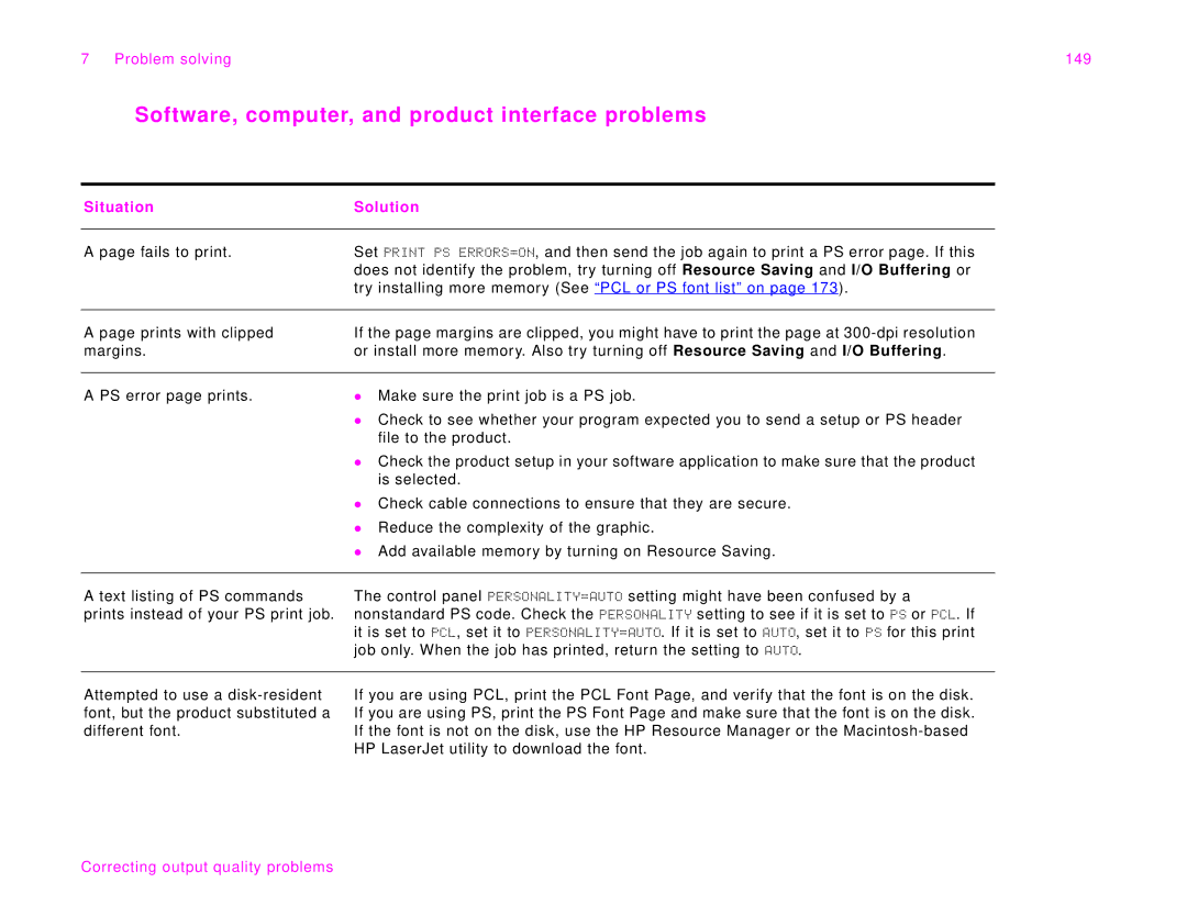 HP 9000Lmfp manual Software, computer, and product interface problems, Problem solving 149 