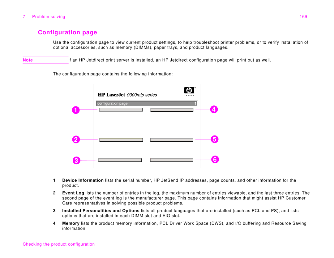 HP 9000Lmfp manual Configuration, Problem solving 169 