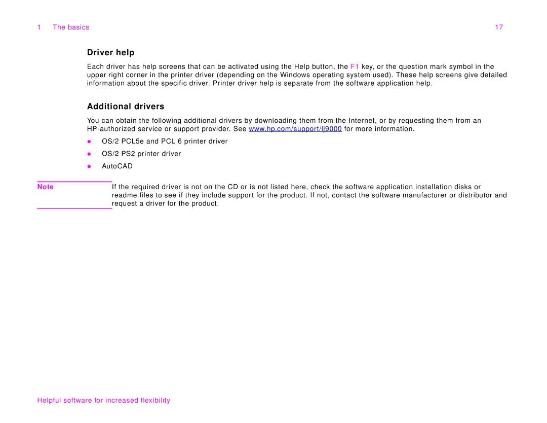 HP 9000Lmfp manual Driver help, Additional drivers 