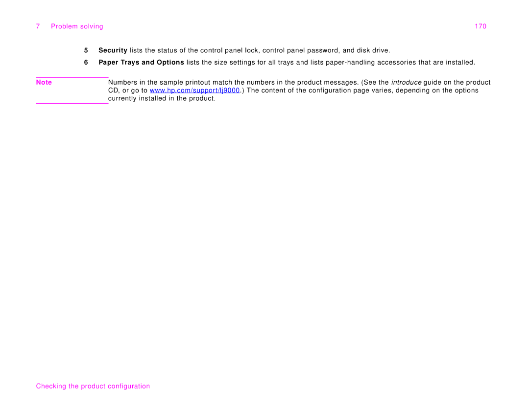 HP 9000Lmfp manual Problem solving 170 