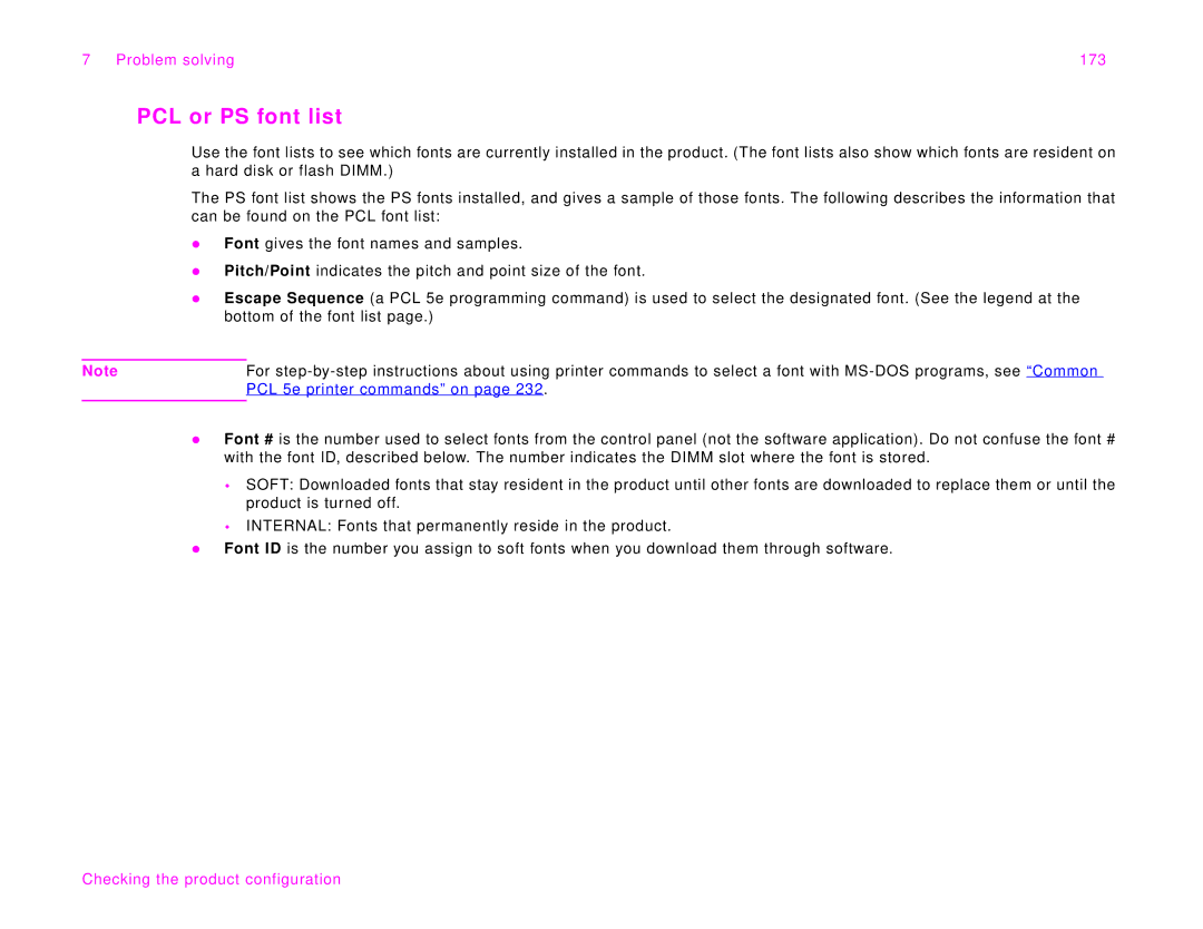 HP 9000Lmfp manual PCL or PS font list, Problem solving 173 