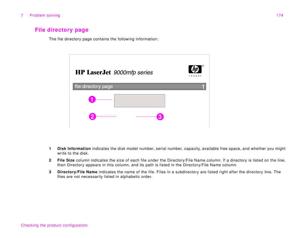 HP 9000Lmfp manual File directory, Problem solving 174 