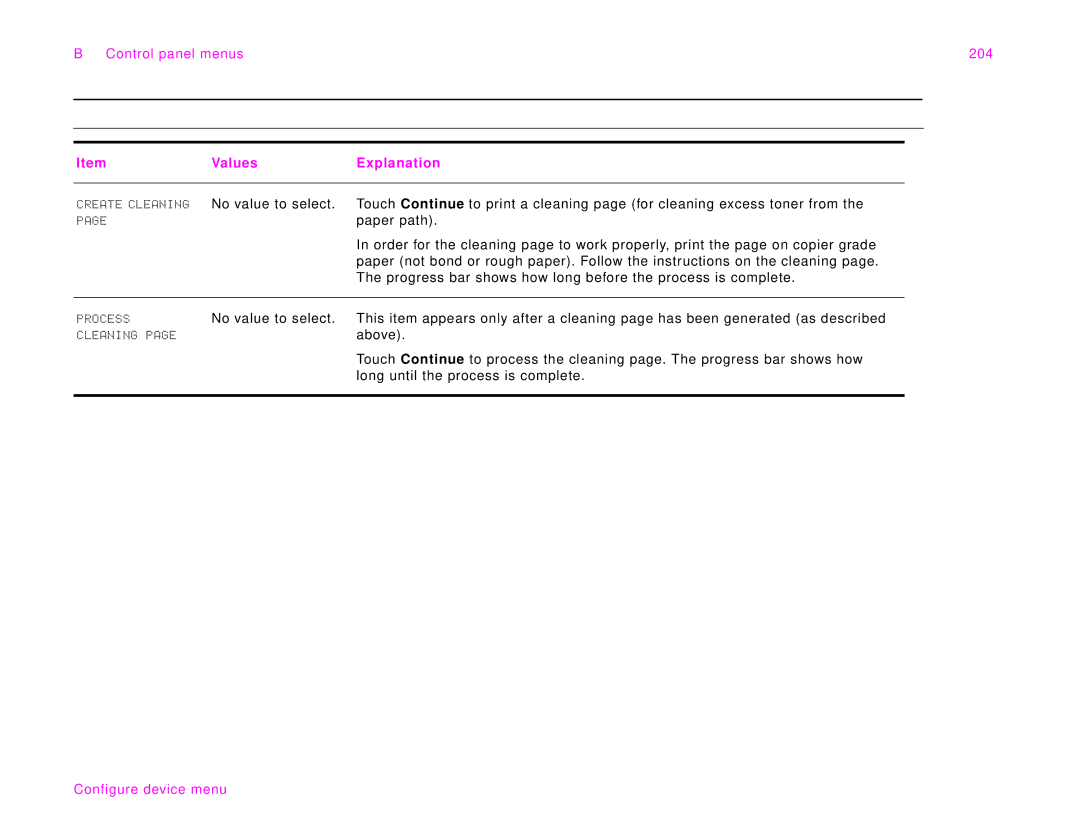 HP 9000Lmfp manual Control panel menus 204 