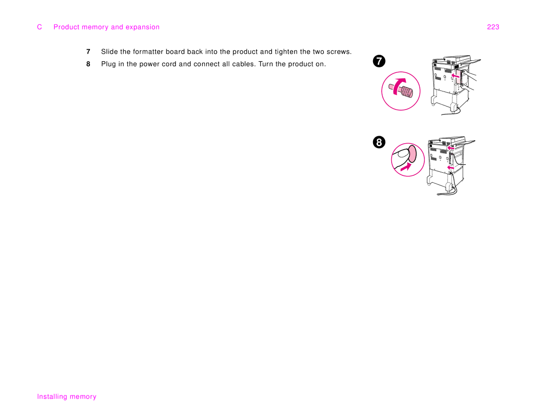 HP 9000Lmfp manual Product memory and expansion, Installing memory 