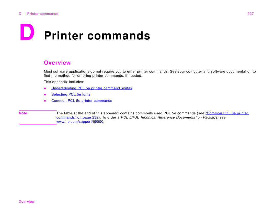 HP 9000Lmfp manual Printer commands 227 