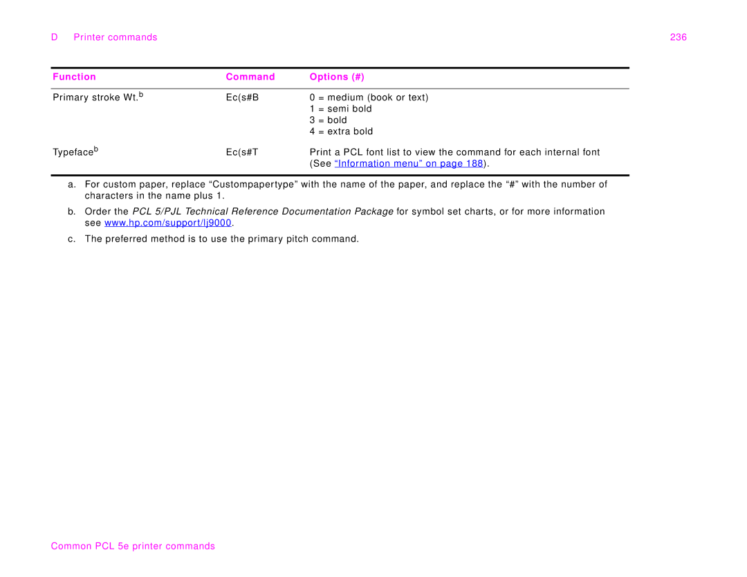 HP 9000Lmfp manual Printer commands 236, See Information menu on 