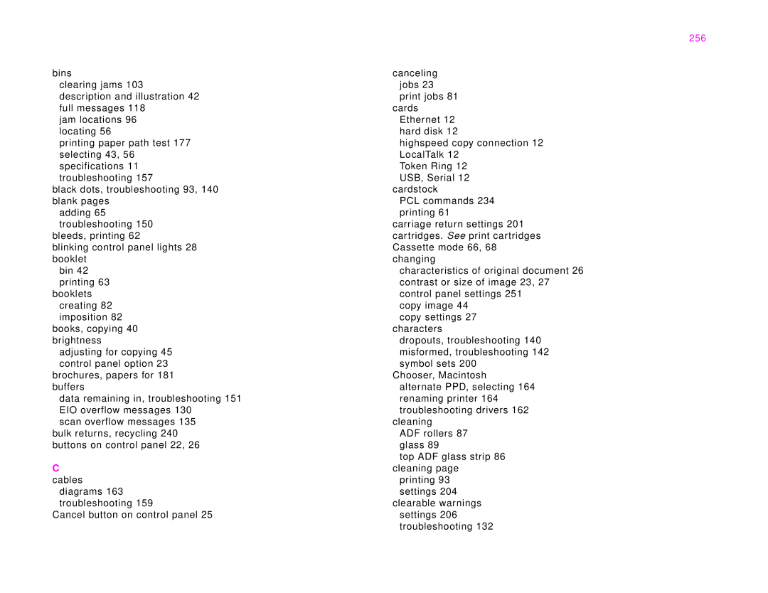 HP 9000Lmfp manual 256, Cables 