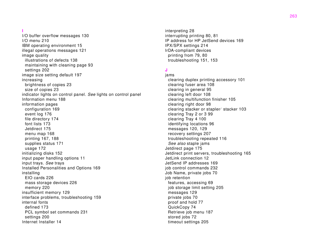 HP 9000Lmfp manual 263, Jams 