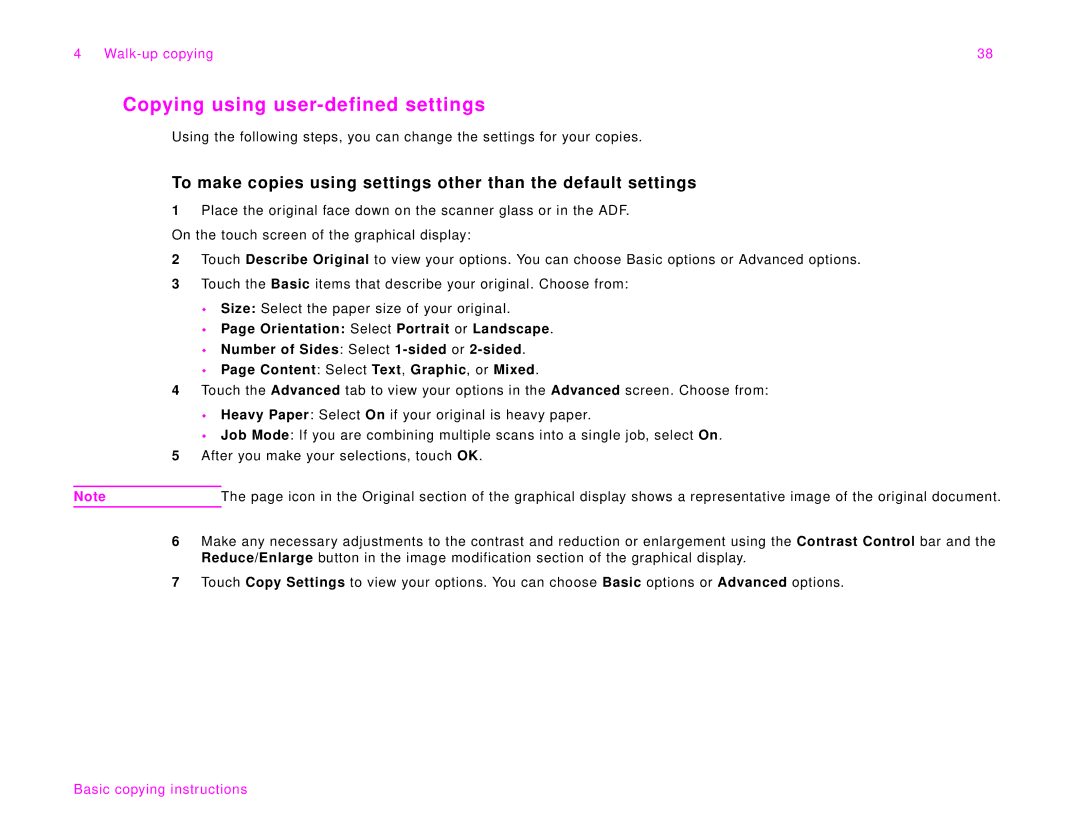 HP 9000Lmfp manual Copying using user-defined settings 