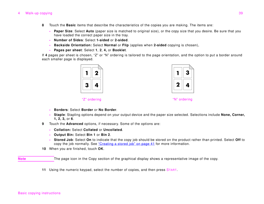 HP 9000Lmfp manual Š Pages per sheet Select 1, 2, 4, or Booklet, Ordering, Š Borders Select Border or No Border 