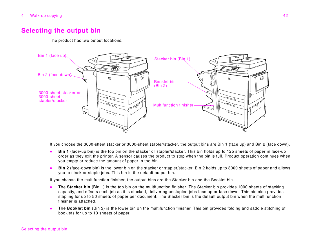 HP 9000Lmfp manual Selecting the output bin 