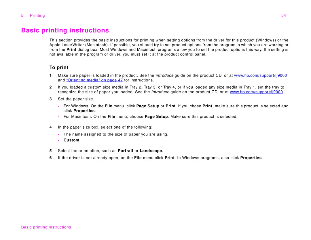 HP 9000Lmfp manual Basic printing instructions, To print, Š Custom 