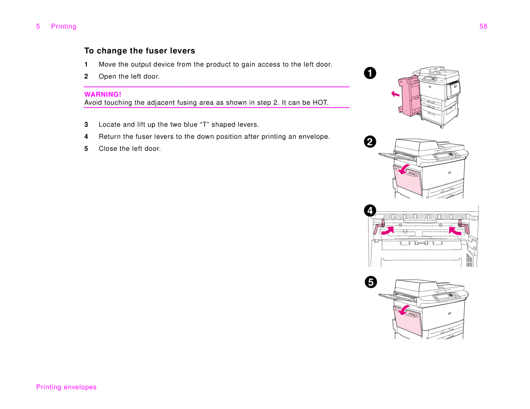 HP 9000Lmfp manual To change the fuser levers 