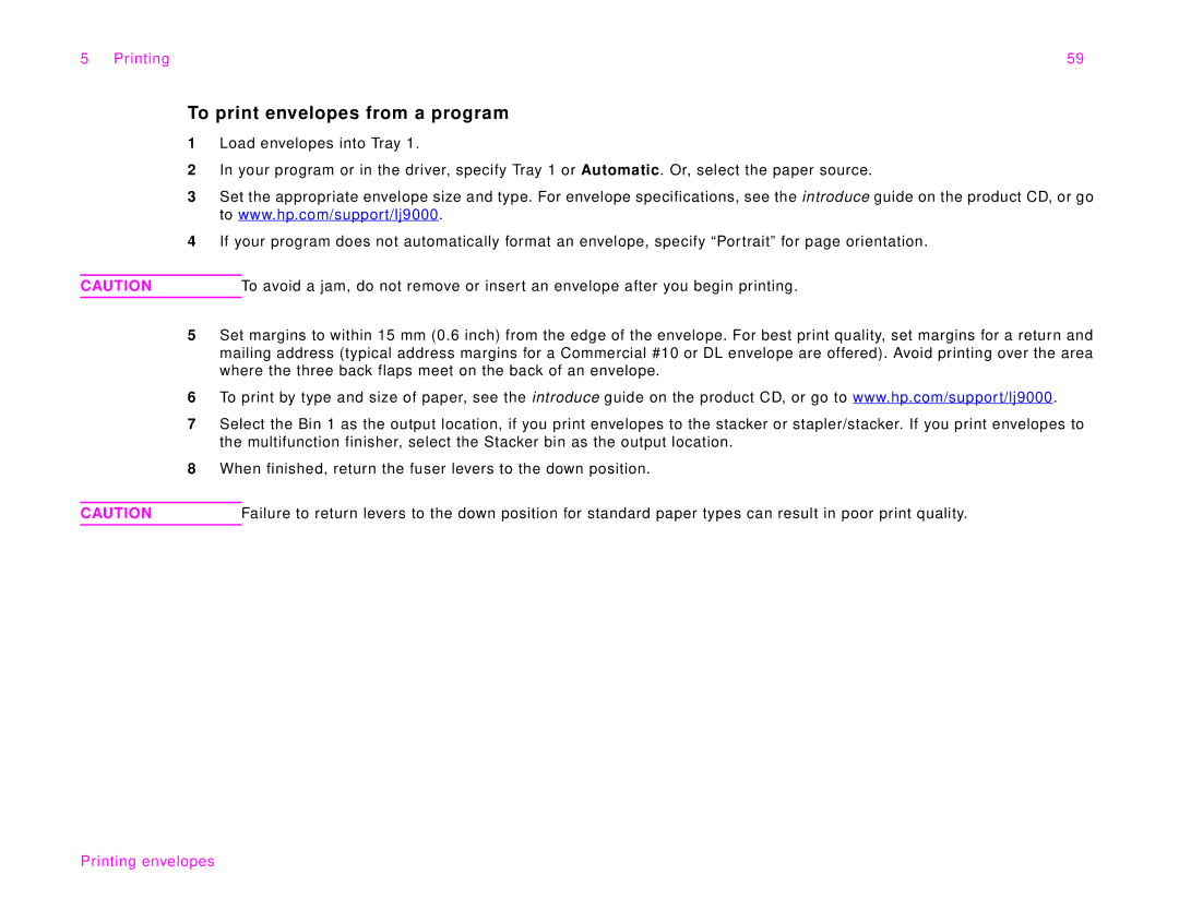 HP 9000Lmfp manual To print envelopes from a program 