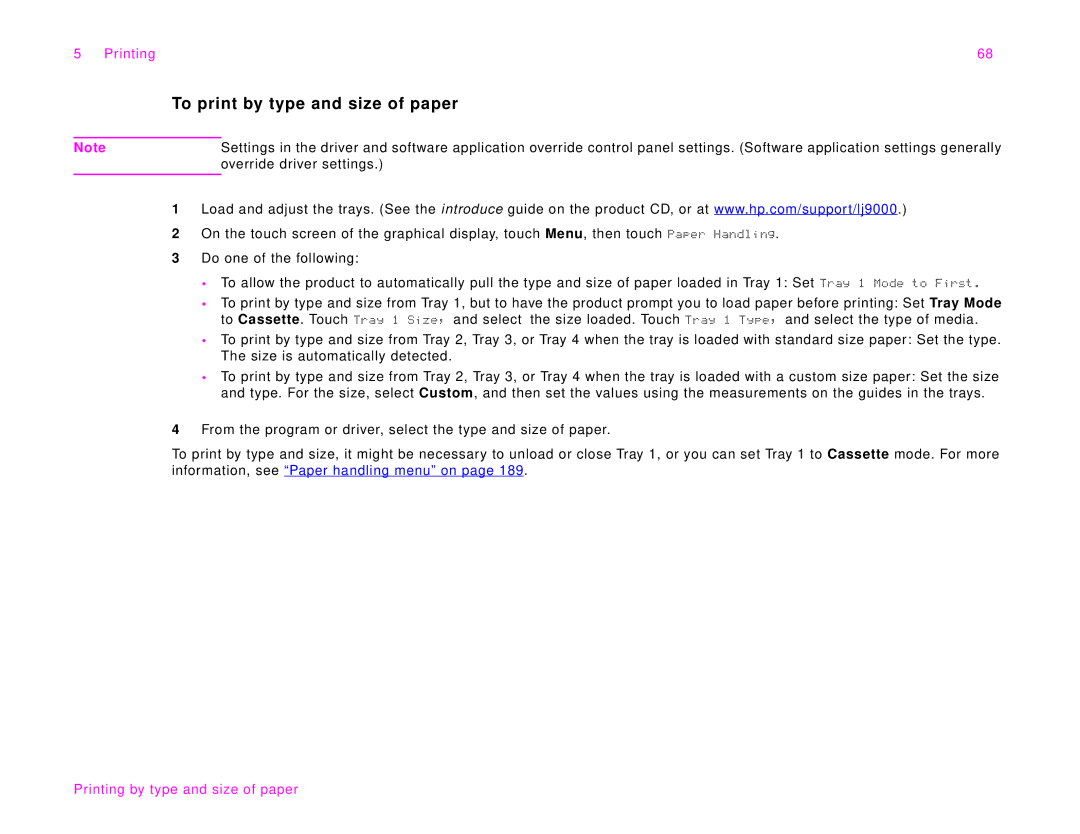 HP 9000Lmfp manual To print by type and size of paper 