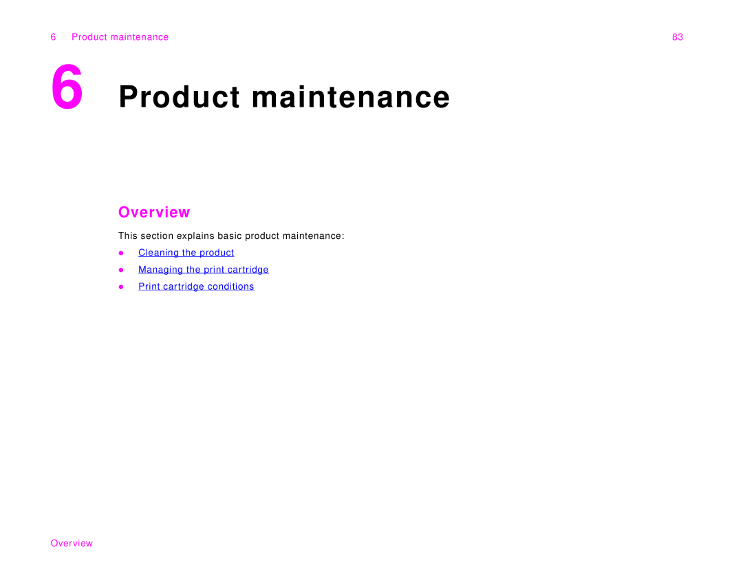 HP 9000Lmfp manual Product maintenance 