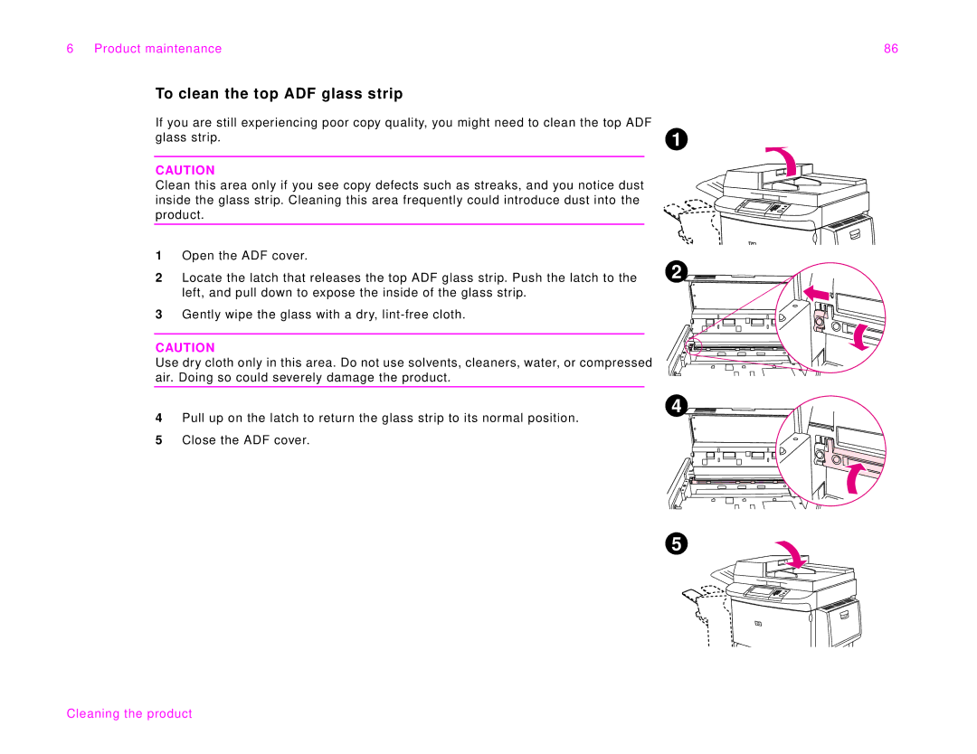 HP 9000Lmfp manual To clean the top ADF glass strip 