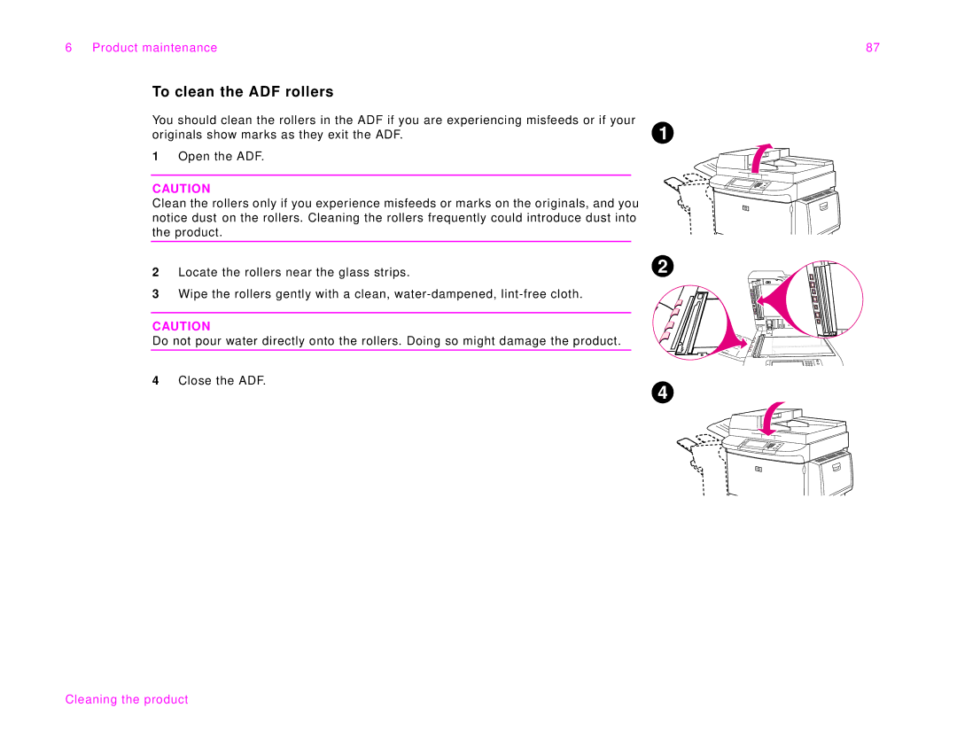 HP 9000Lmfp manual To clean the ADF rollers 