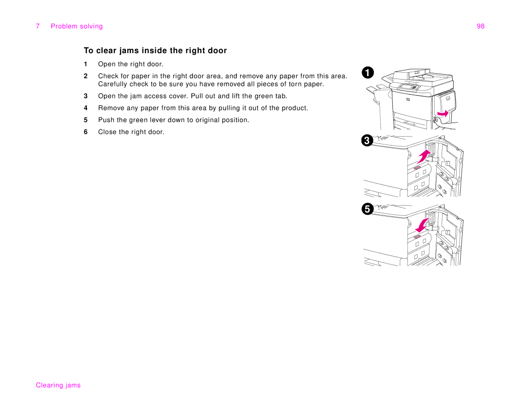 HP 9000Lmfp manual To clear jams inside the right door 