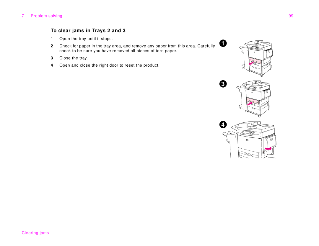 HP 9000Lmfp manual To clear jams in Trays 2 