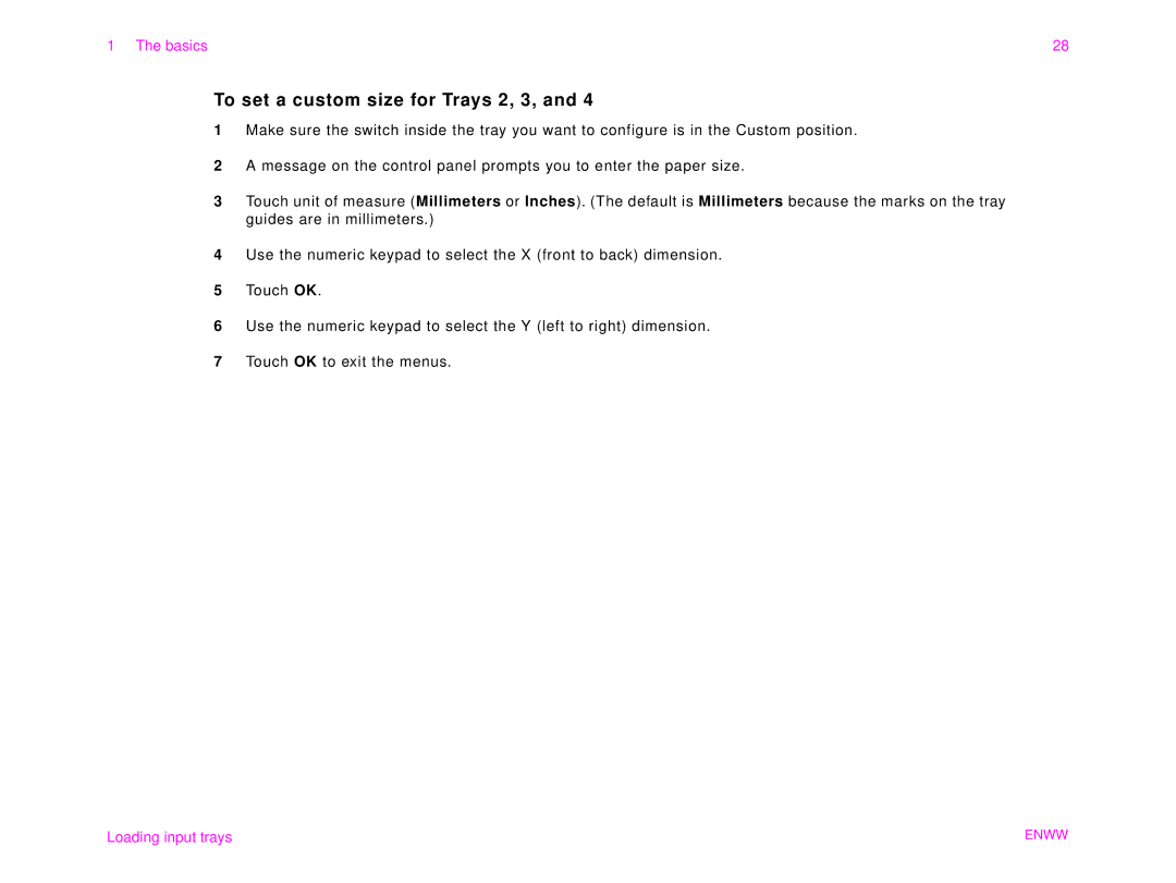 HP 9000MFC manual To set a custom size for Trays 2, 3 