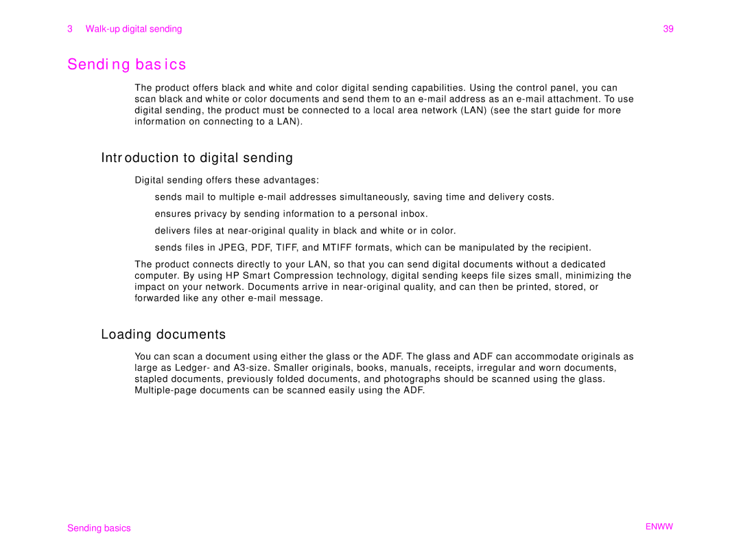 HP 9000MFC manual Sending basics, Introduction to digital sending, Loading documents 