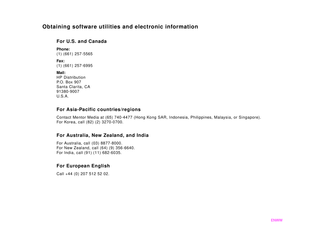 HP 9000MFC manual Obtaining software utilities and electronic information, For U.S. and Canada, For European English 