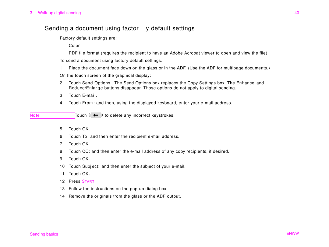 HP 9000MFC manual Sending a document using factory default settings 