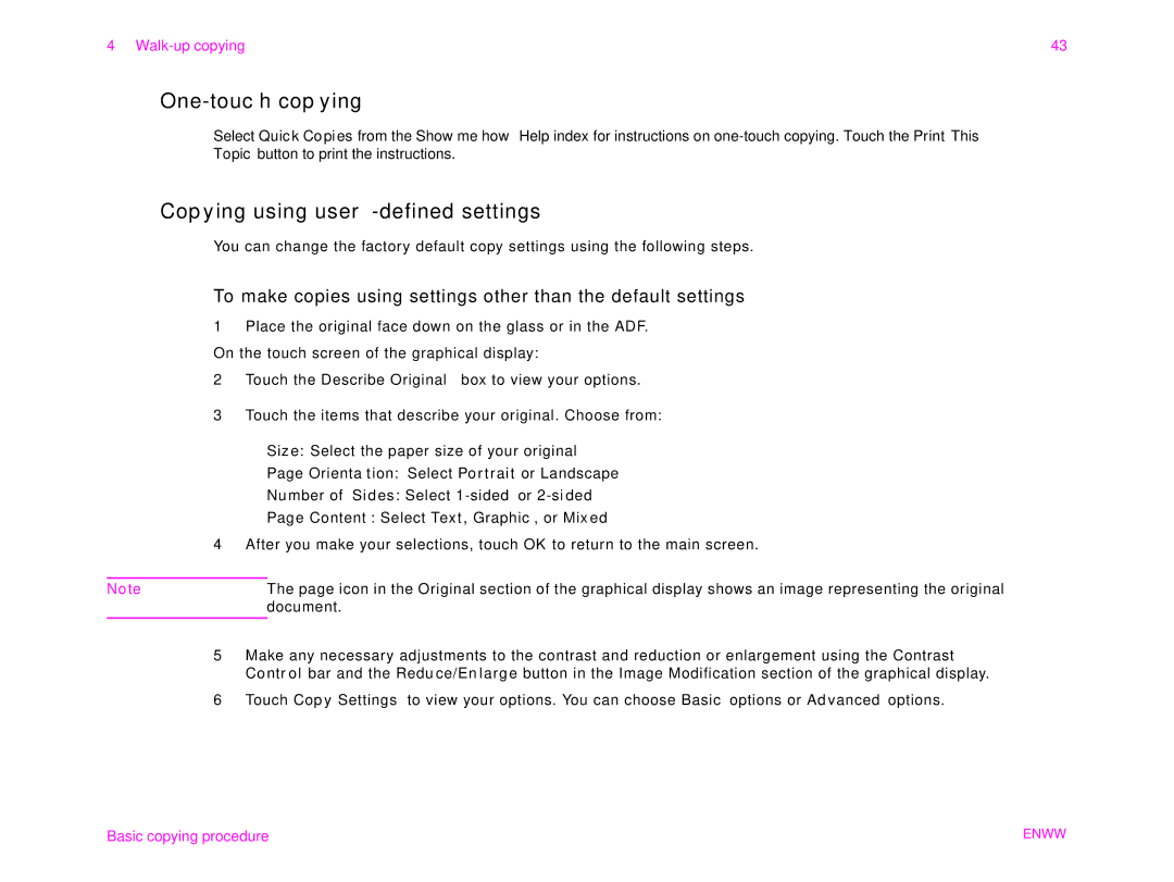 HP 9000MFC manual One-touch copying, Copying using user-defined settings 