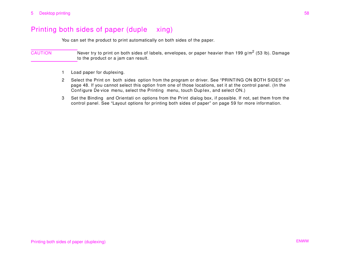 HP 9000MFC manual Printing both sides of paper duplexing 