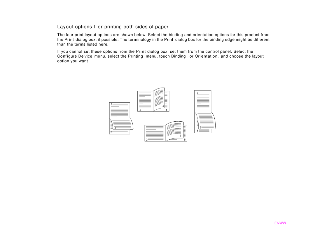 HP 9000MFC manual Layout options for printing both sides of paper, Long-edge, Portrait default 