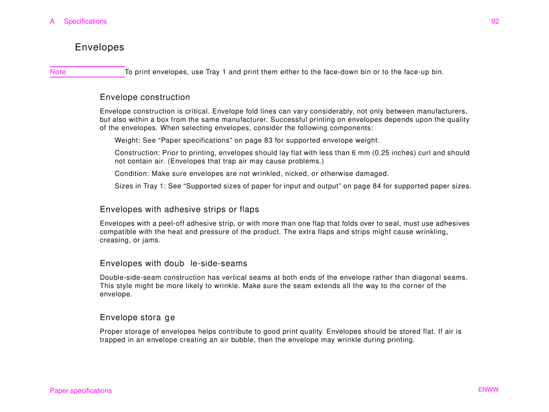 HP 9000MFC manual Envelope construction, Envelopes with adhesive strips or flaps, Envelopes with double-side-seams 