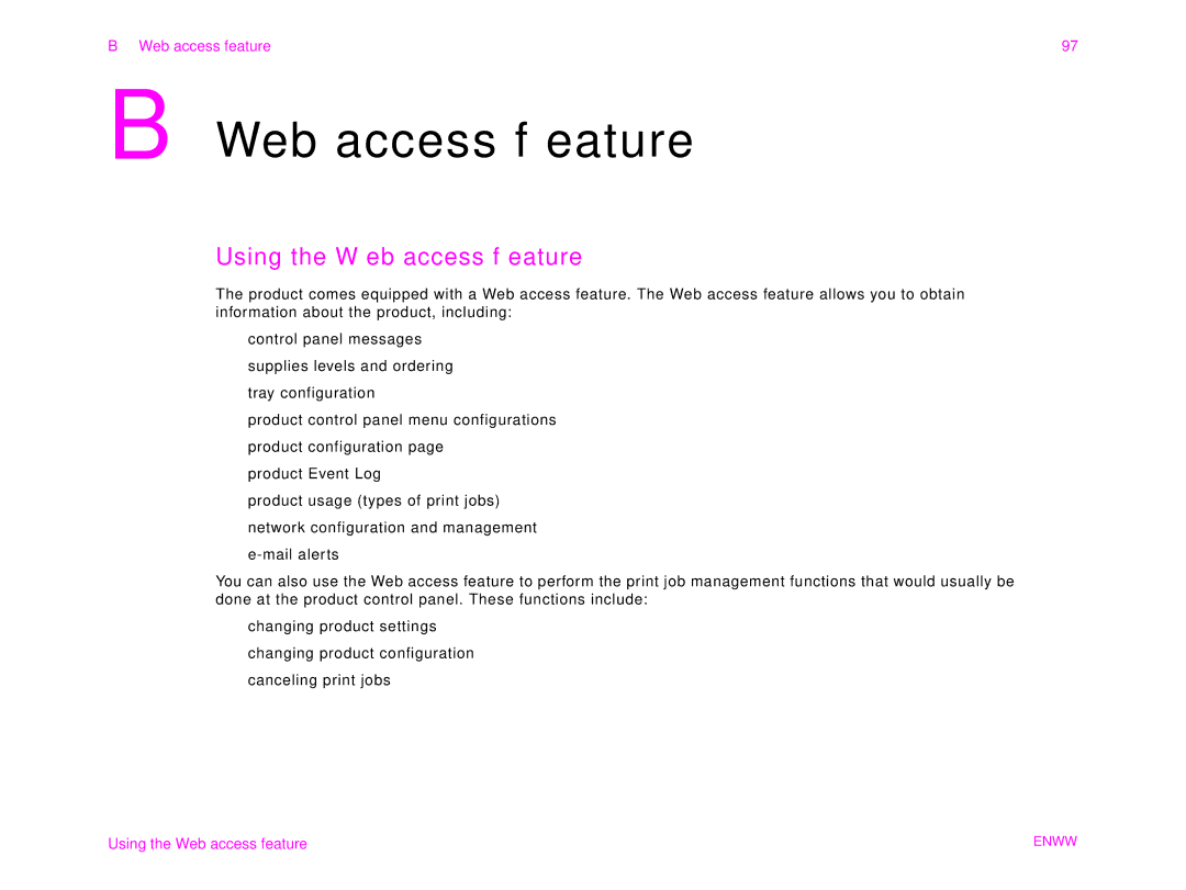 HP 9000MFC manual Using the Web access feature 