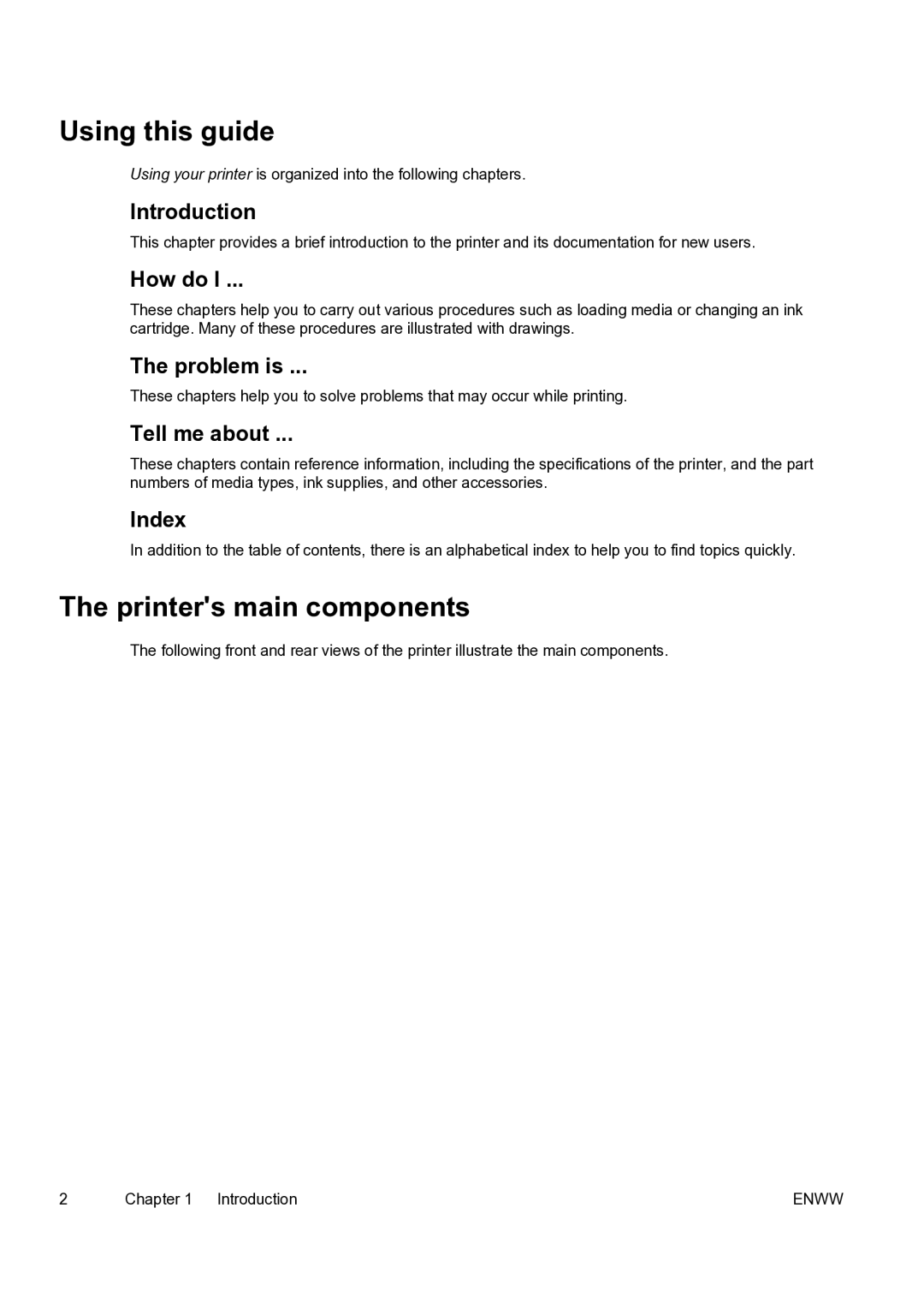 HP 9000s manual Using this guide, Printers main components 