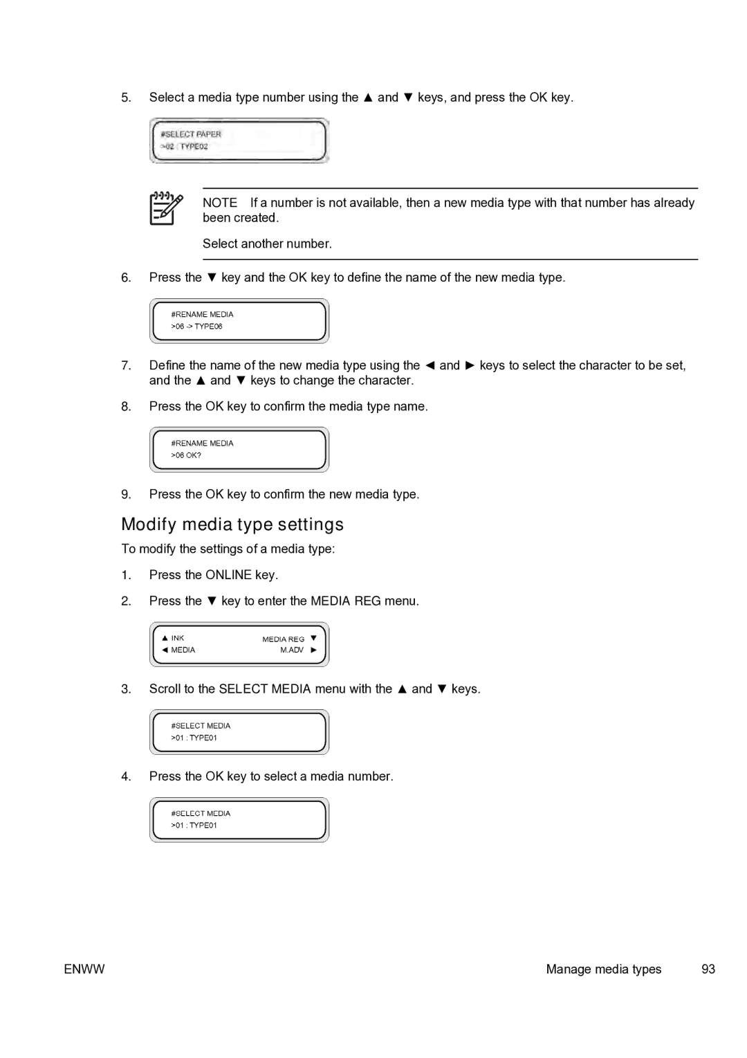 HP 9000s manual Modify media type settings 