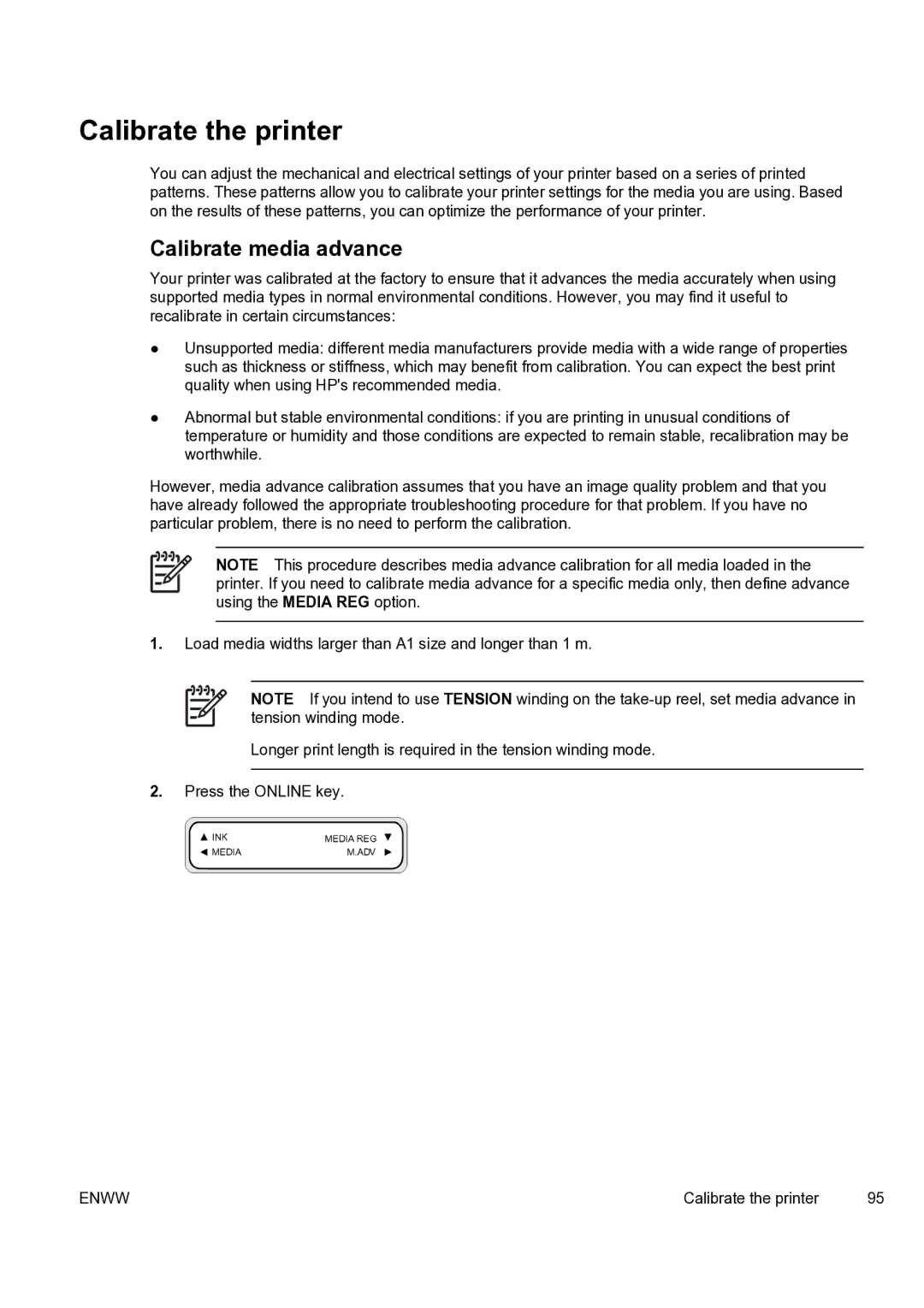 HP 9000s manual Calibrate the printer, Calibrate media advance 