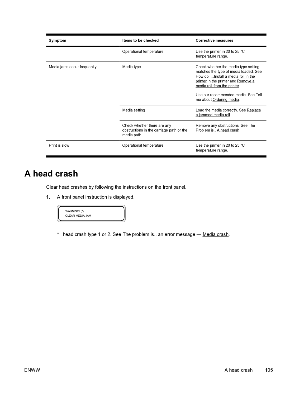 HP 9000s manual Head crash, Items to be checked Corrective measures 