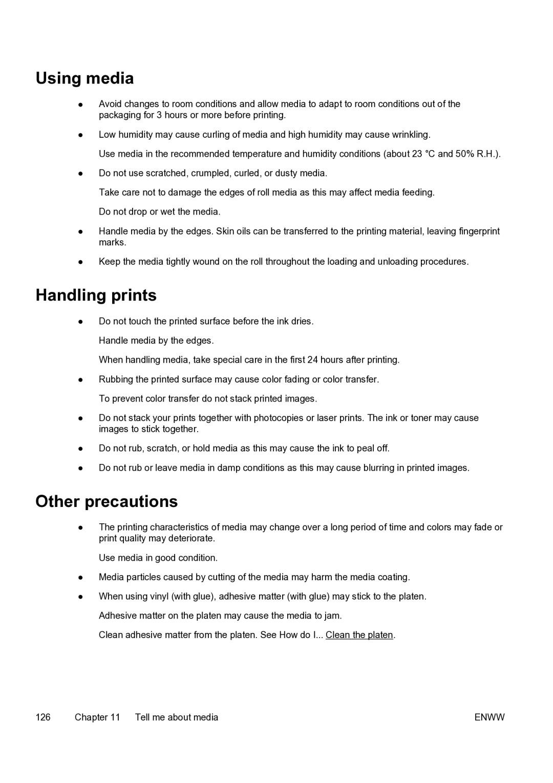 HP 9000s manual Using media, Handling prints, Other precautions 