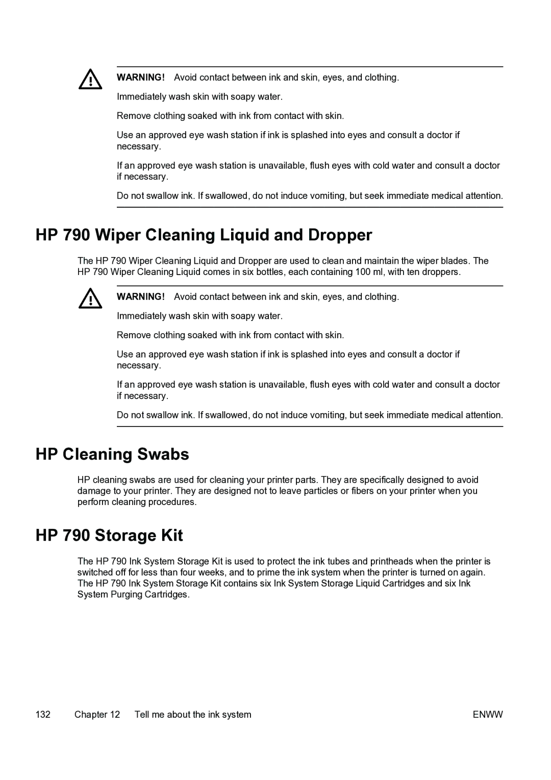 HP 9000s manual HP 790 Wiper Cleaning Liquid and Dropper, HP Cleaning Swabs, HP 790 Storage Kit 