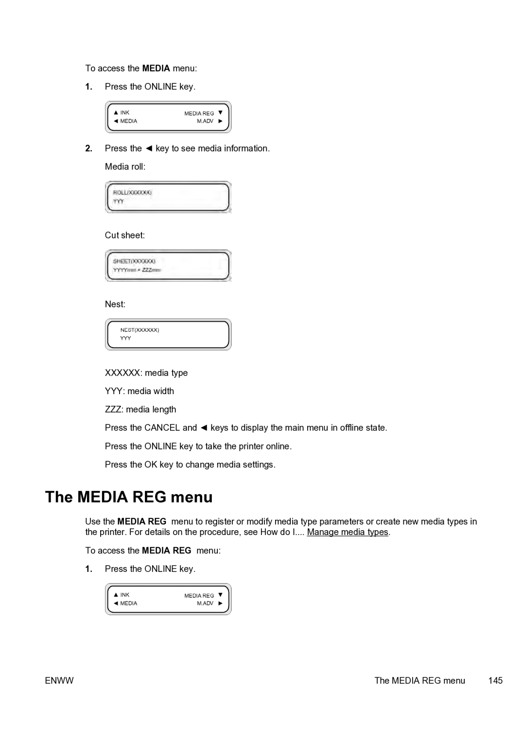 HP 9000s manual Media REG menu 