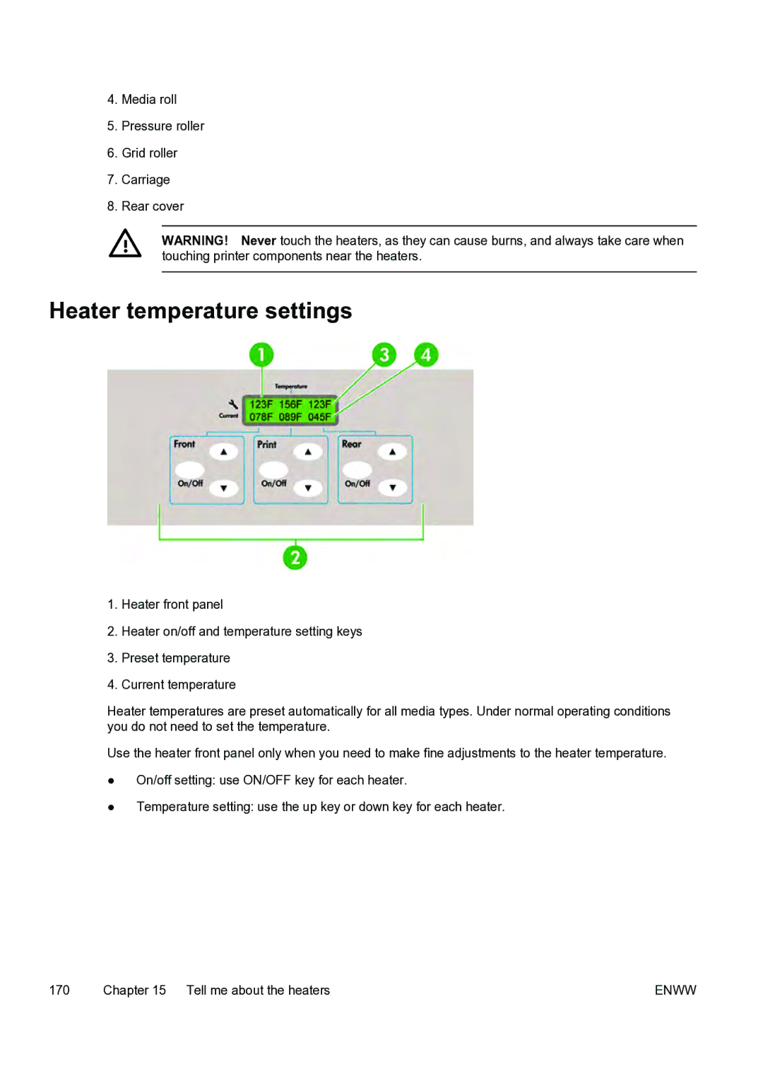 HP 9000s manual Heater temperature settings 