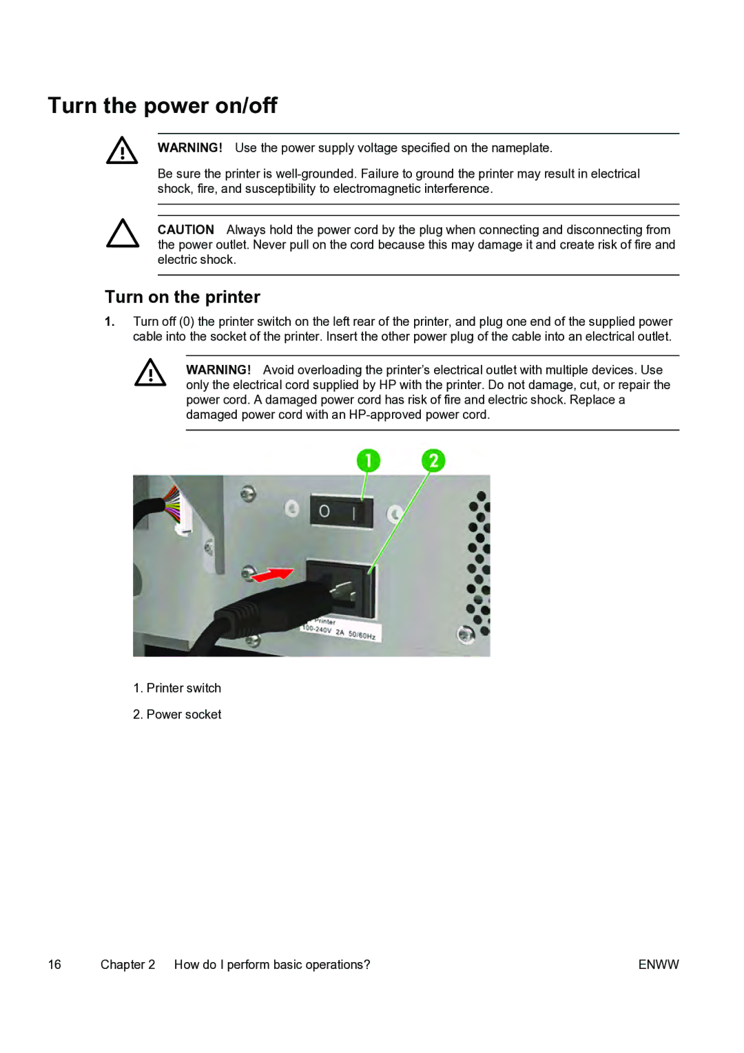 HP 9000s manual Turn the power on/off, Turn on the printer 