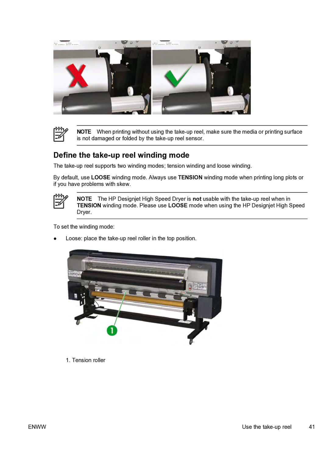 HP 9000s manual Define the take-up reel winding mode 