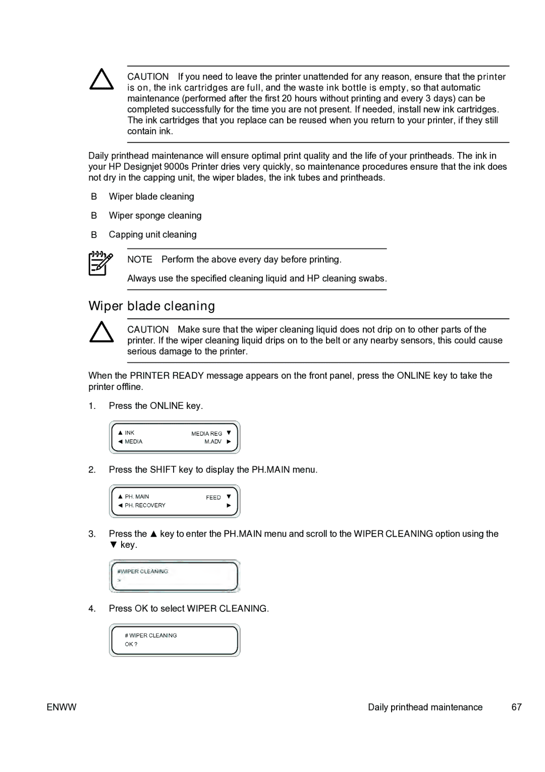 HP 9000s manual Wiper blade cleaning 