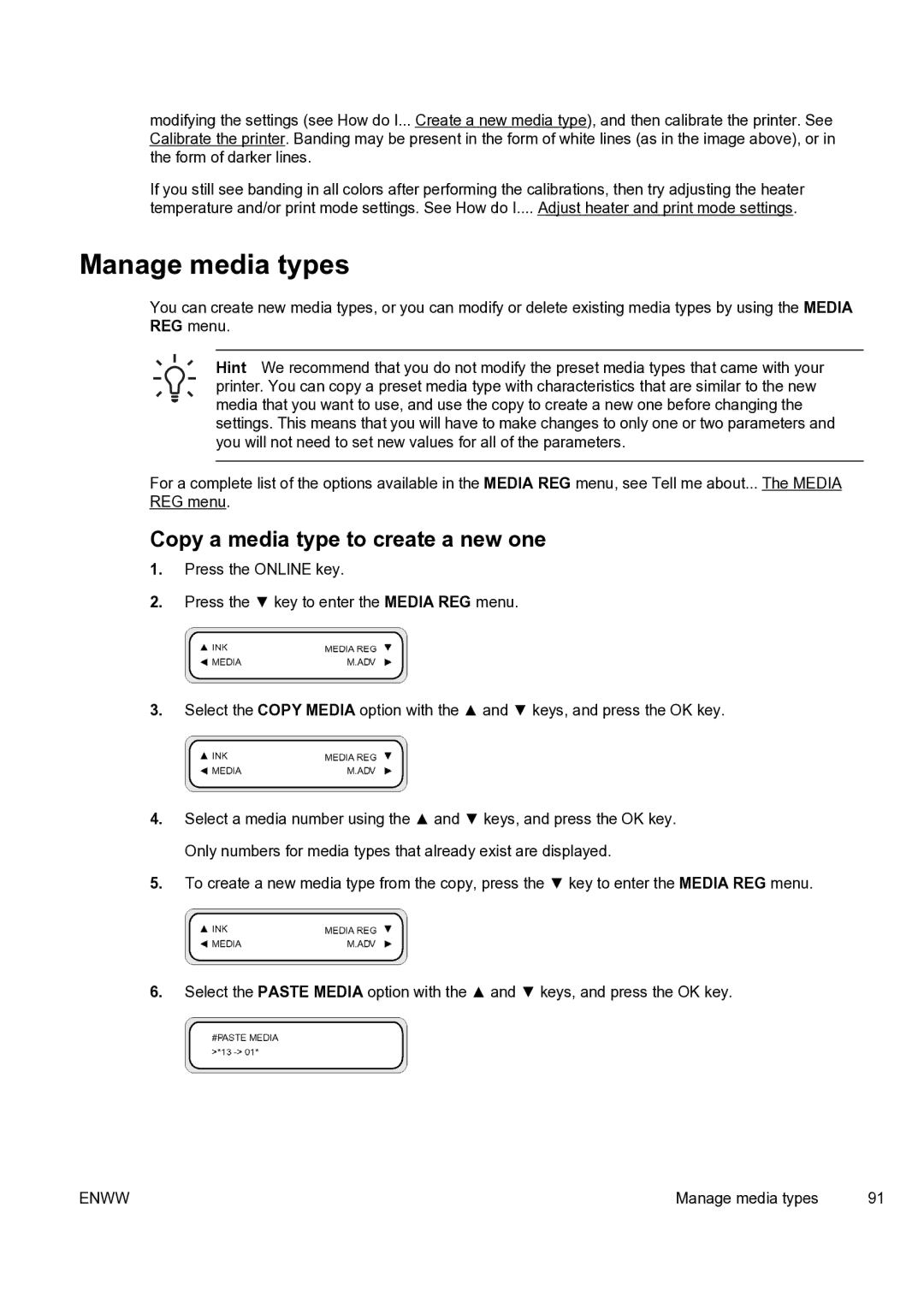 HP 9000s manual Manage media types, Copy a media type to create a new one 