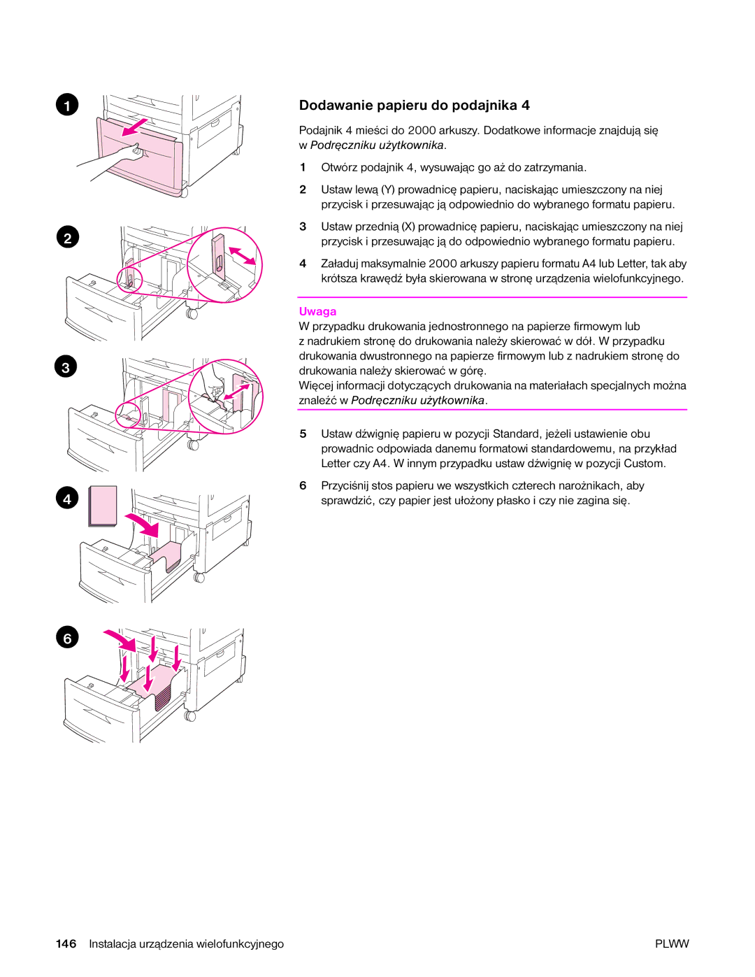 HP 9040MFP, 9050MFP manual Dodawanie papieru do podajnika, Otwórz podajnik 4, wysuwając go aż do zatrzymania 