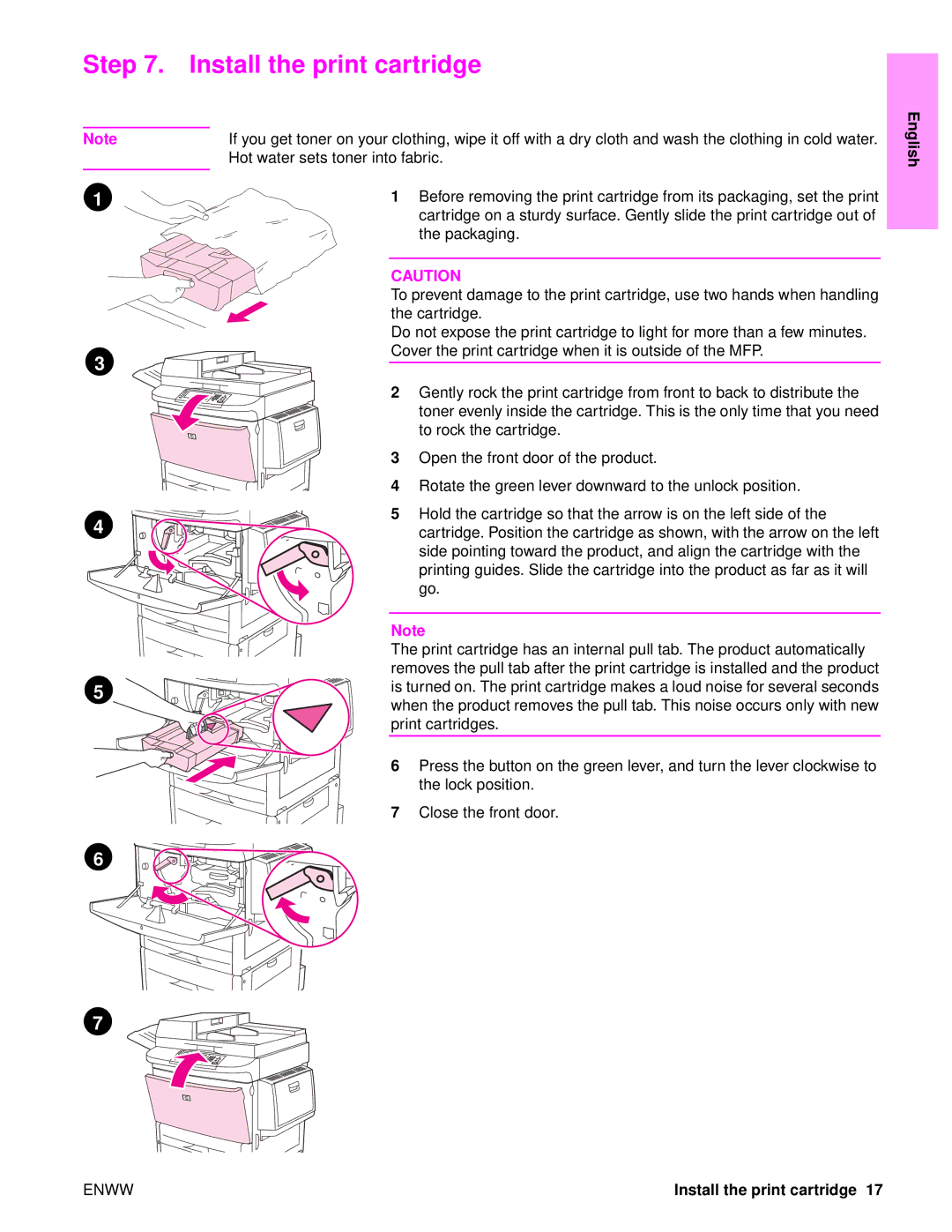 HP 9050MFP, 9040MFP manual Install the print cartridge 