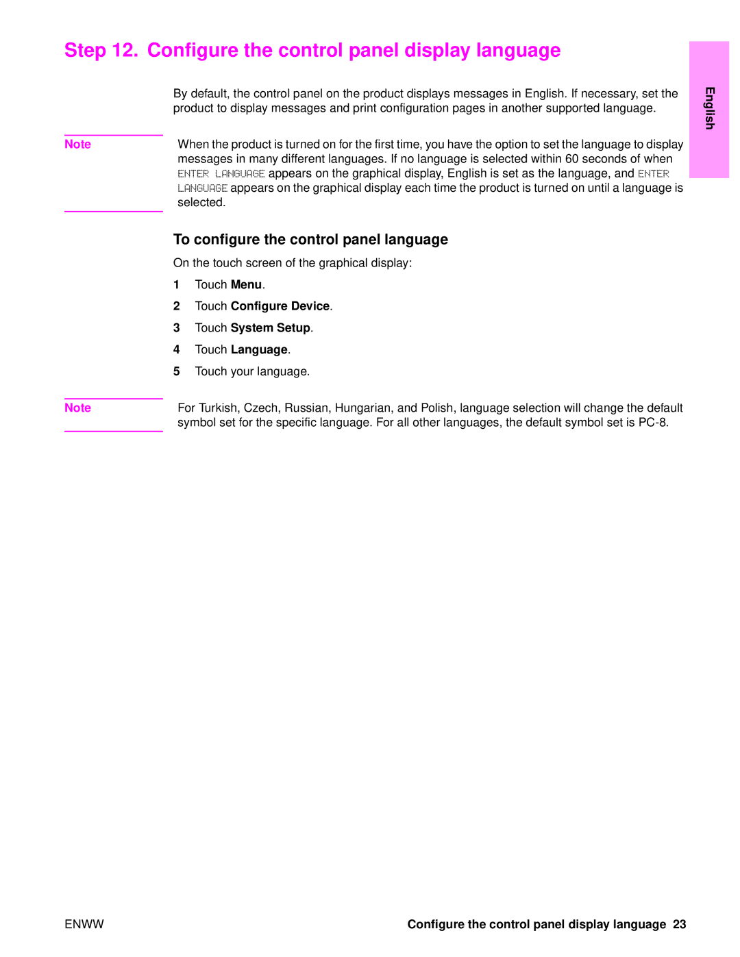 HP 9050MFP, 9040MFP manual Configure the control panel display language, To configure the control panel language 