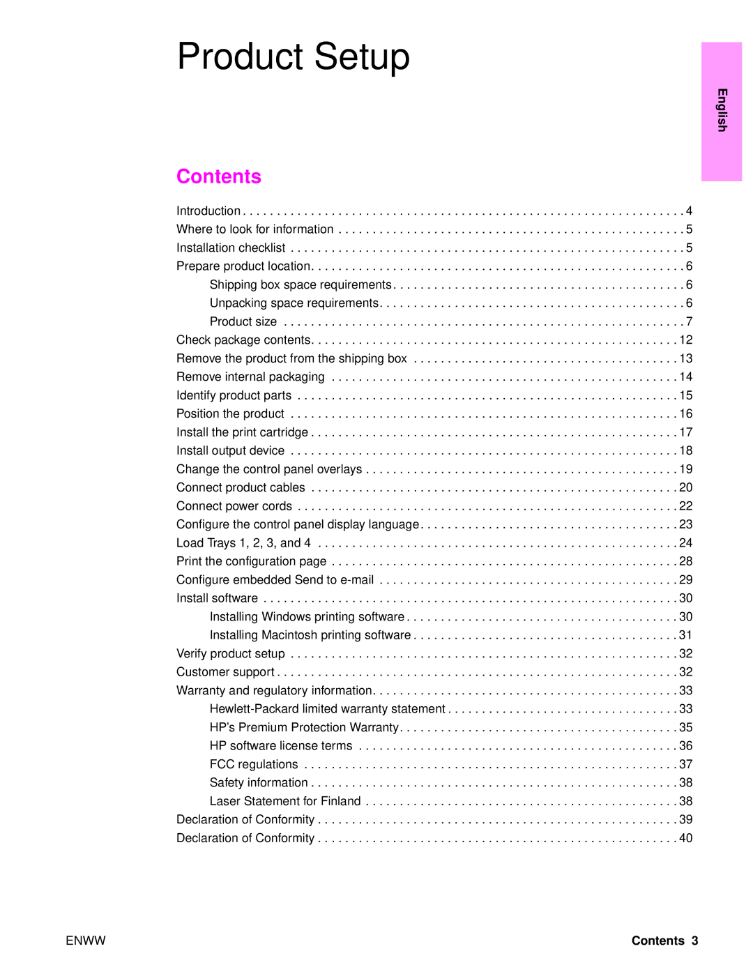 HP 9050MFP, 9040MFP manual Product Setup, Contents 