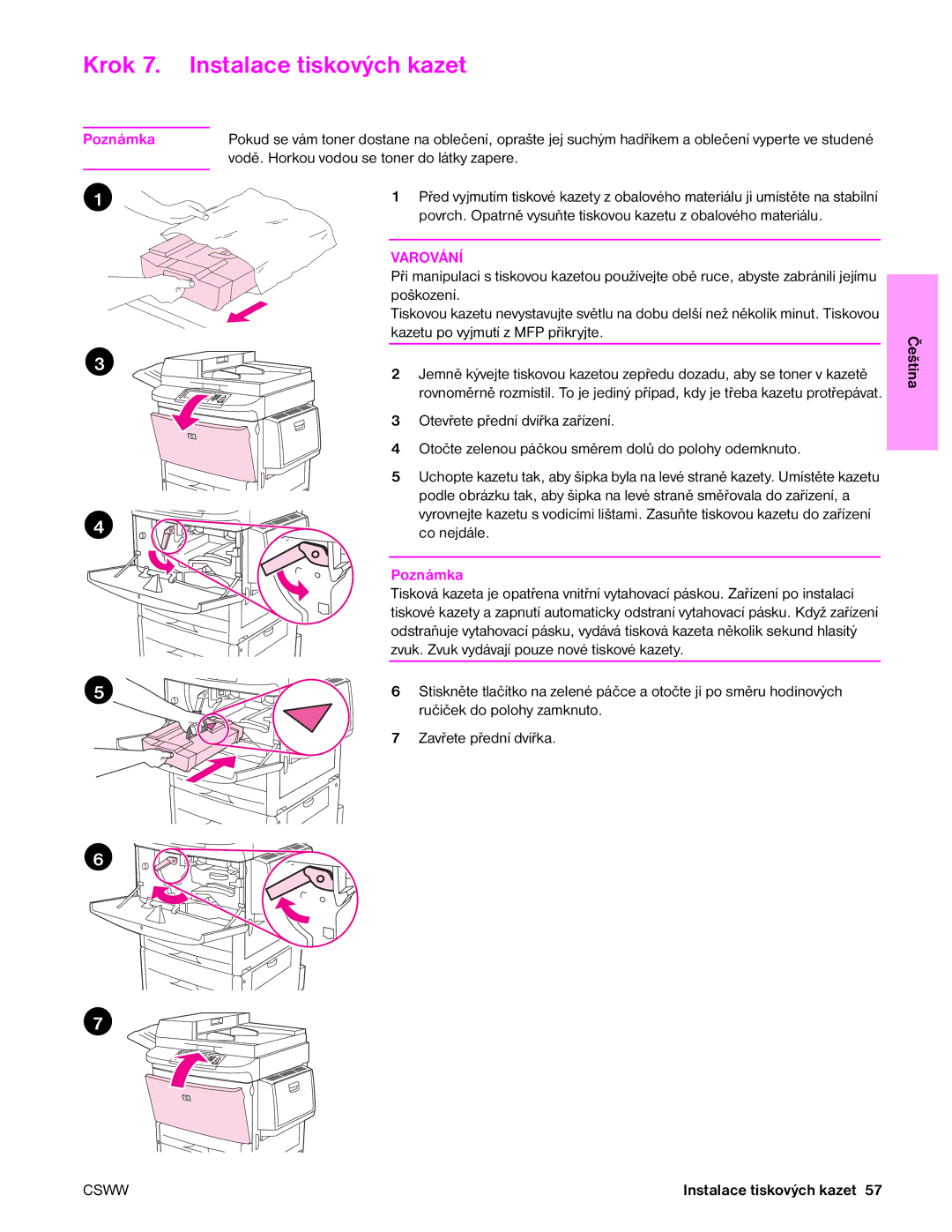 HP 9050MFP, 9040MFP manual Krok 7. Instalace tiskových kazet 